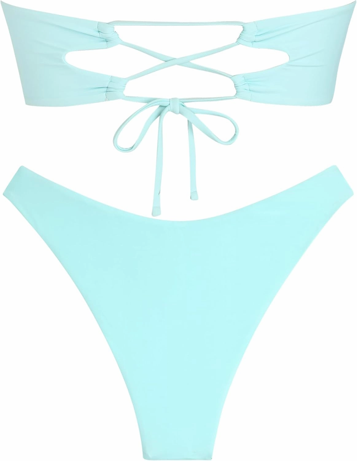 ZAFUL O Ring Bandeau Bikini Sets for Women Sexy Strapless Swimsuits 2 Piece High Cut Bathing Suit