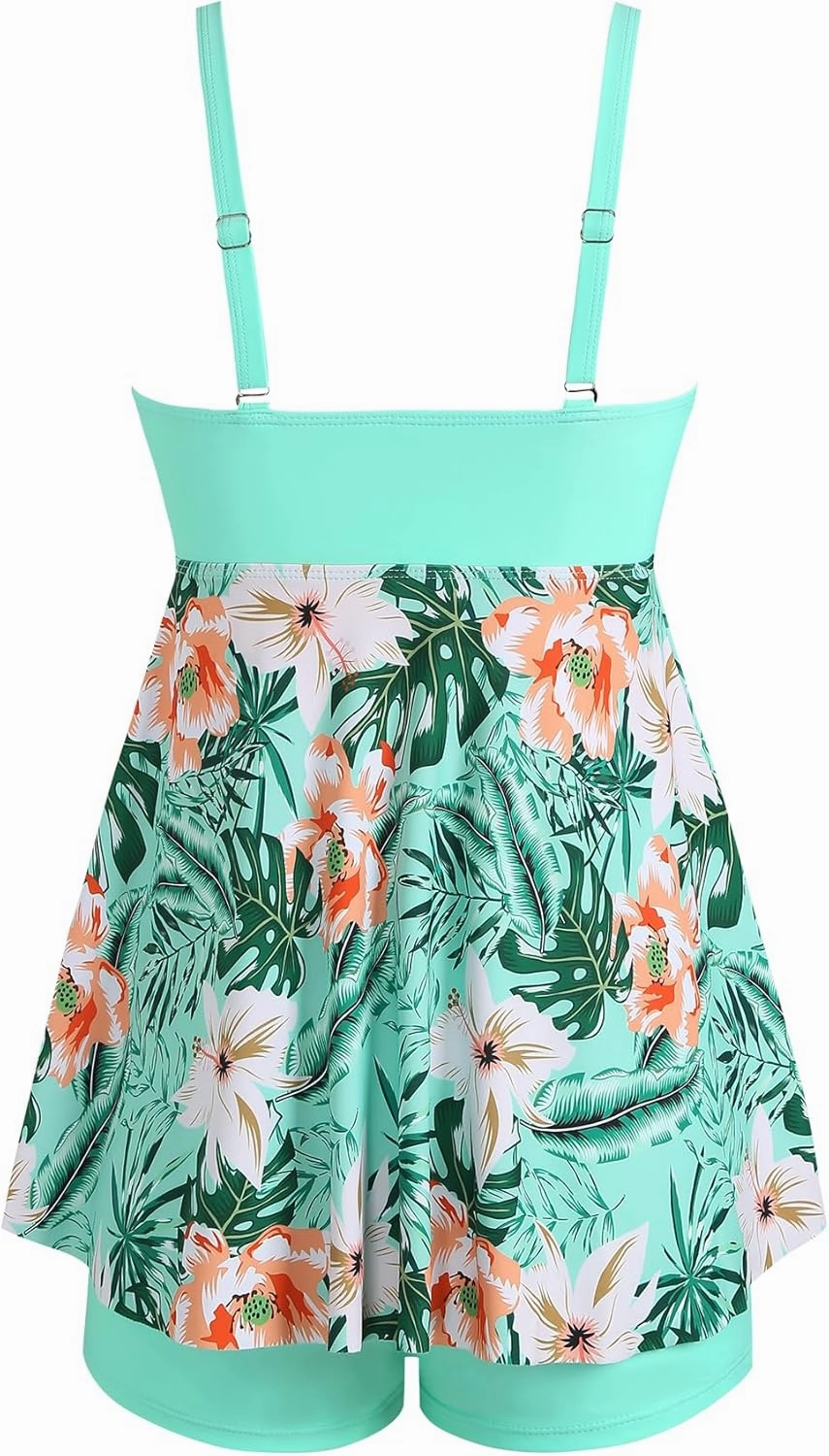 ZAFUL Tankini Swimsuits for Women Tummy Control Two Piece Modest Bathing Suits Floral Skirt Top with Boyshorts