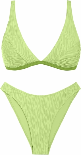 ZAFUL Textured Bikini Sets for Women Plunging Neck Cheeky Bathing Suit High Waisted Swimsuits 2 Piece Swimwear 2025