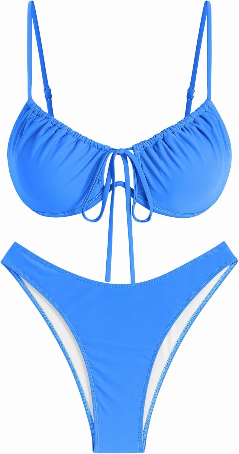 ZAFUL Women High Cut Bikini Sets String Sexy Swimsuit Two Piece Underwire Bathing Suit Brazilian Cheeky Cut Out Cute Swimwear