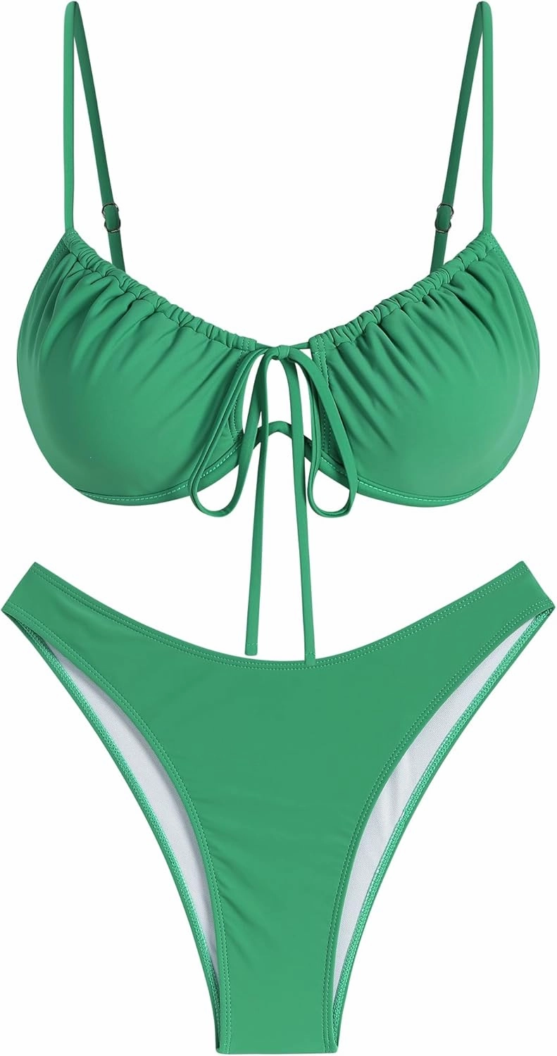 ZAFUL Women High Cut Bikini Sets String Sexy Swimsuit Two Piece Underwire Bathing Suit Brazilian Cheeky Cut Out Cute Swimwear