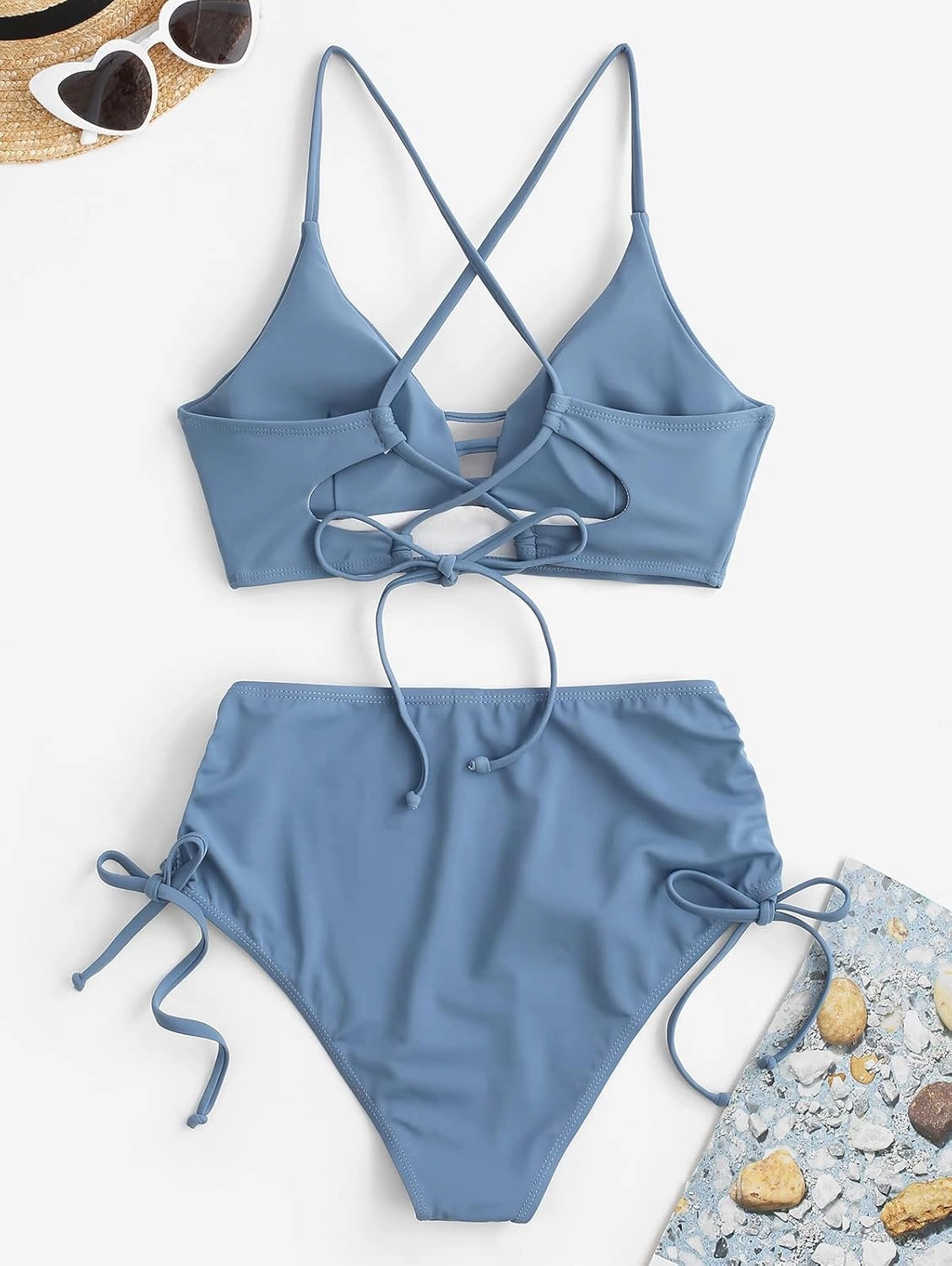 ZAFUL Women High Waisted Bikini Set Two Piece Tummy Control Wrap Swimsuit Lace Up Bathing Suit