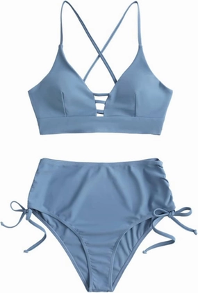 ZAFUL Women High Waisted Bikini Set Two Piece Tummy Control Wrap Swimsuit Lace Up Bathing Suit