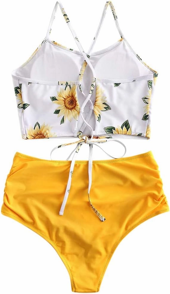 ZAFUL Women High Waisted Bikini Set Two Piece Tummy Control Wrap Swimsuit Lace Up Bathing Suit