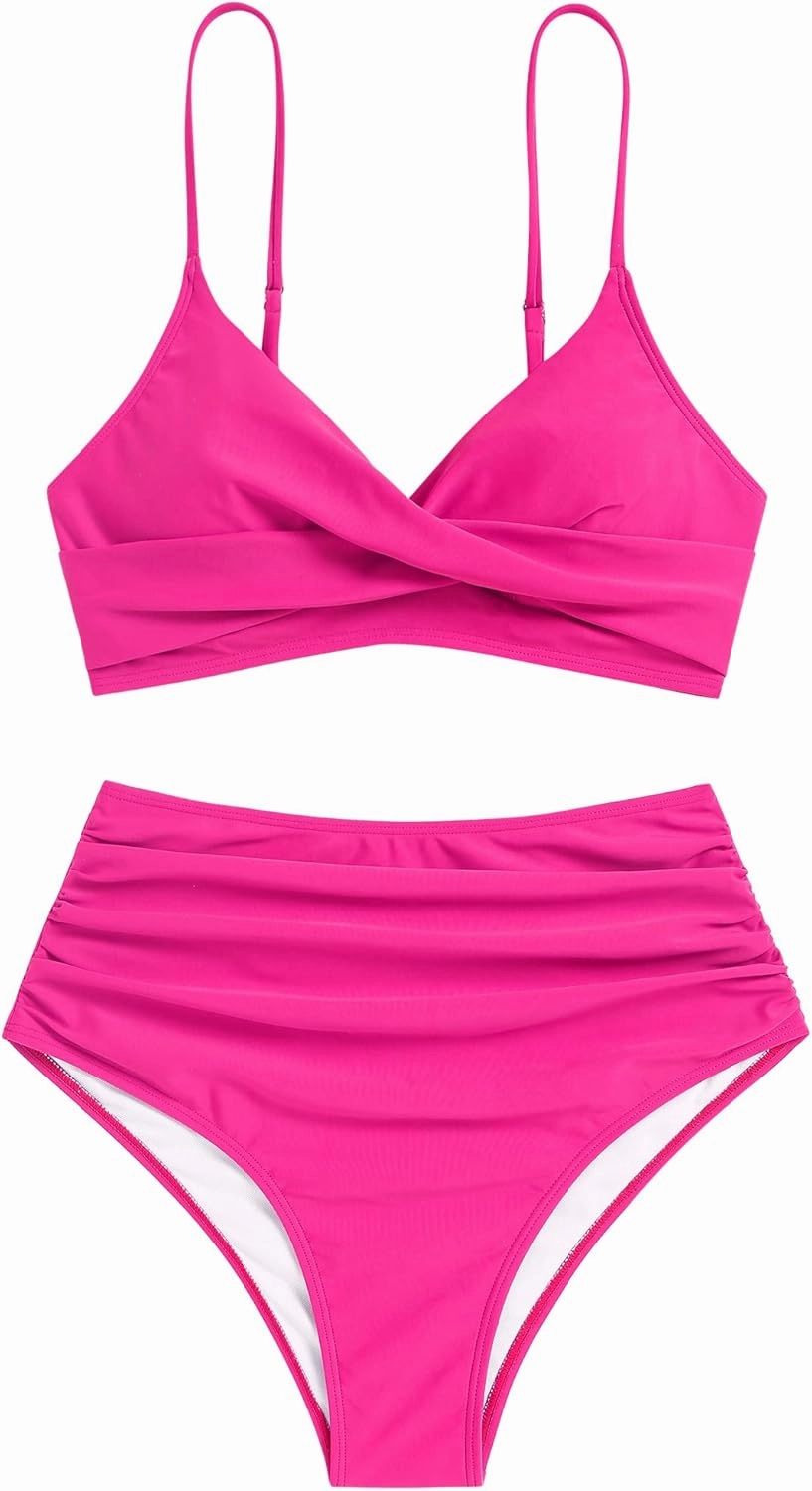 ZAFUL Women High Waisted Bikini Sets Two Piece Swimsuit Push Up Twist Front Ruched Bathing Suit