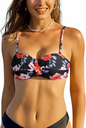 ZAFUL Women Push Up Bandeau Bikini Top Strapless Swimsuit Solid Twist Front Bathing Suits Tube Top