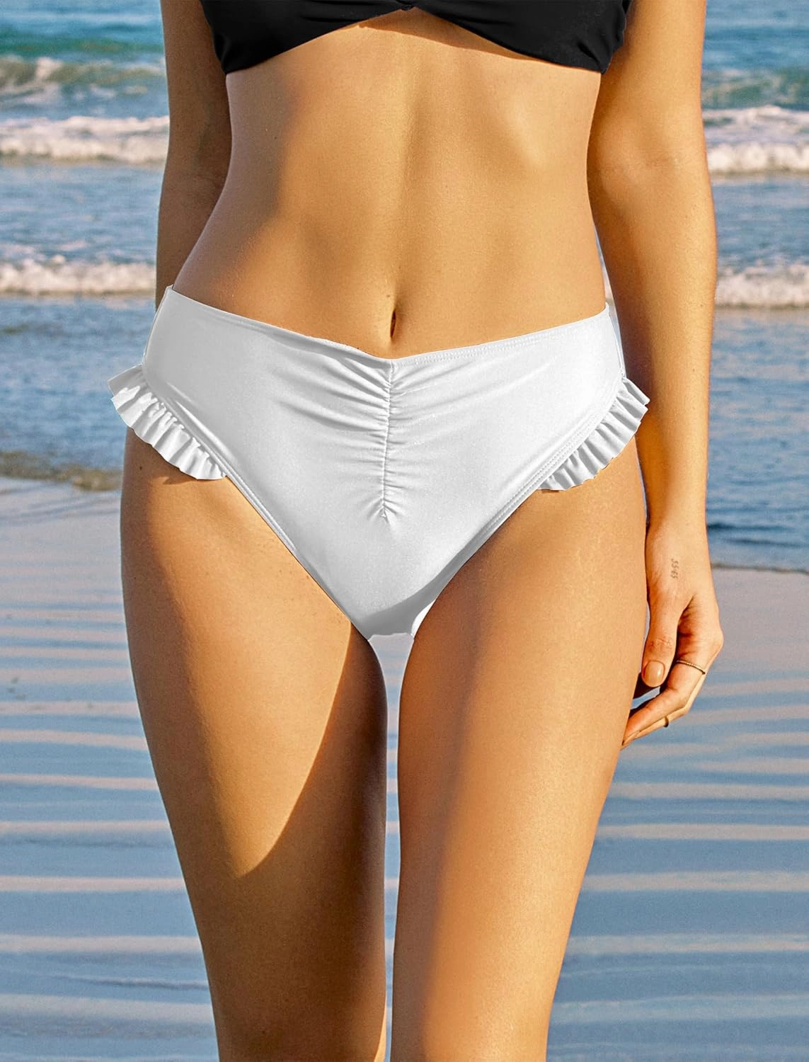 ZAFUL Women Ruffle Bikini Bottom Ruched Full Coverage Swim Briefs