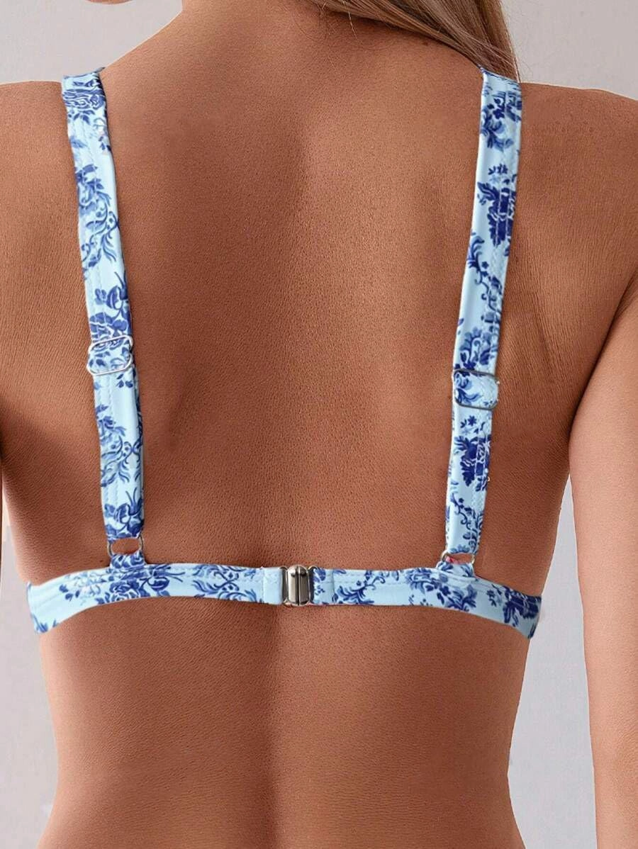 ZAFUL Women's 2 Piece Floral Print Swimsuit Triangle String High Cut Bikini Sets Bathing Suit