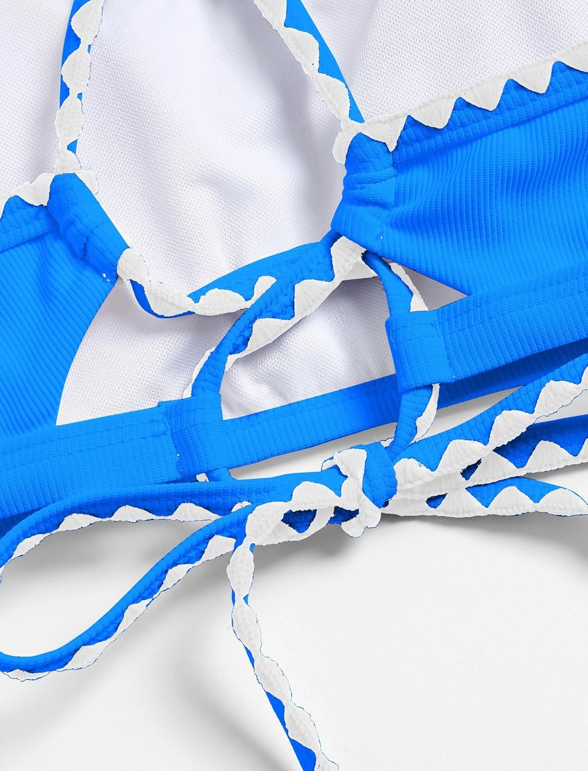 ZAFUL Women's Bikini Set Criss Cross Back Two Piece Swimsuits Scoop Neck Splicing Lace Up Textured Bathing Suits