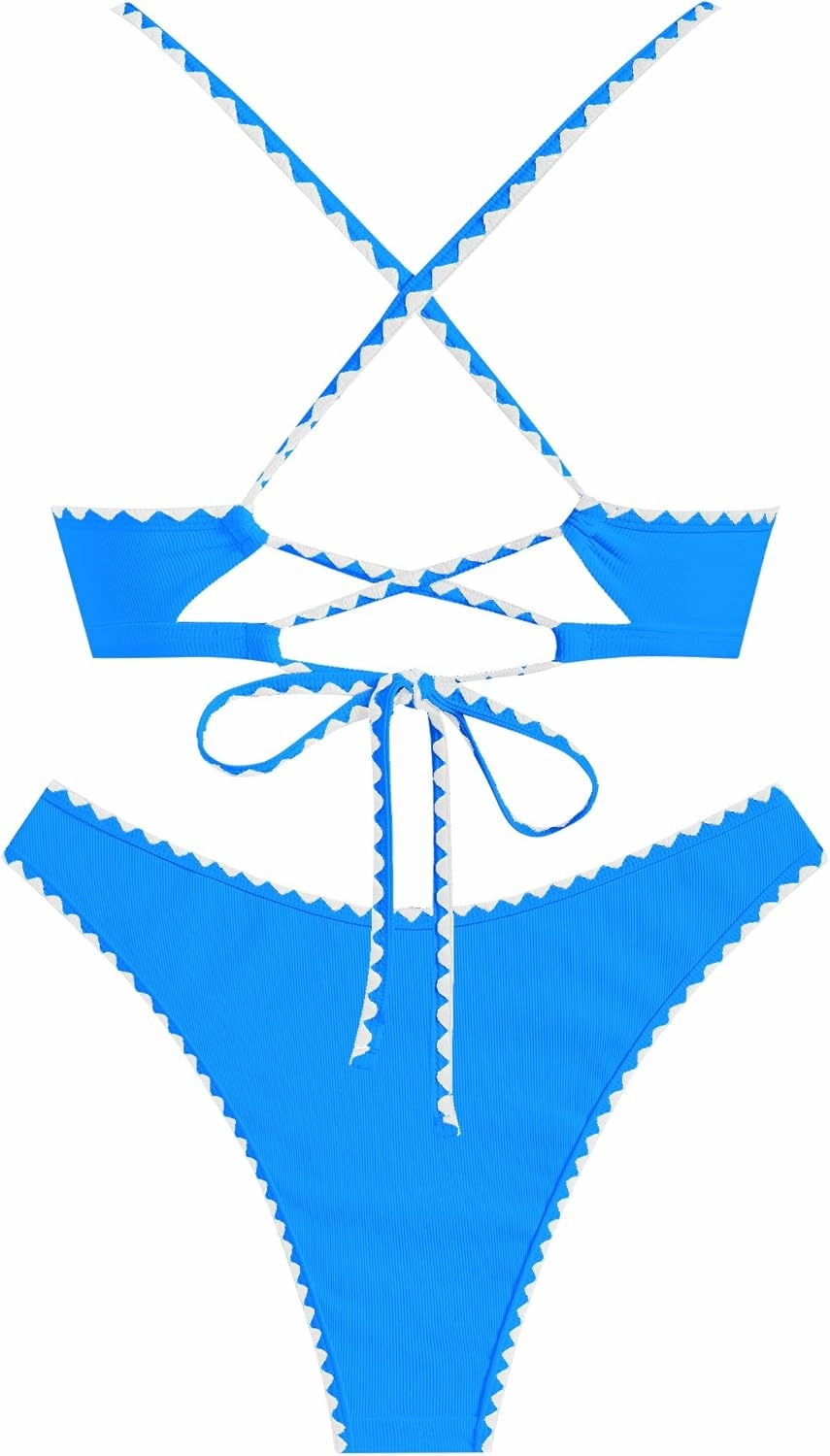 ZAFUL Women's Bikini Set Criss Cross Back Two Piece Swimsuits Scoop Neck Splicing Lace Up Textured Bathing Suits