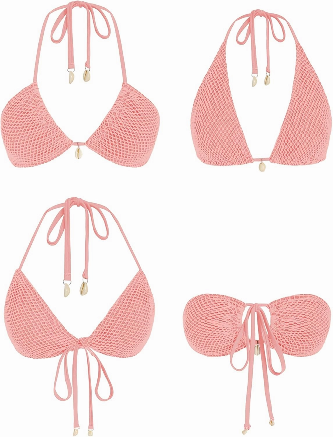 ZAFUL Women's Bikini Set Fishnet Triangle Tie Convertible Collar Halter Bandeau Shell Two Piece Bathing Suit