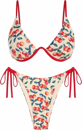 ZAFUL Women's Bikini Sets Ribbed Two Piece Swimsuits Underwire Adjustable Back Clasp Bathing Suit Side Tie Thong Swimwear