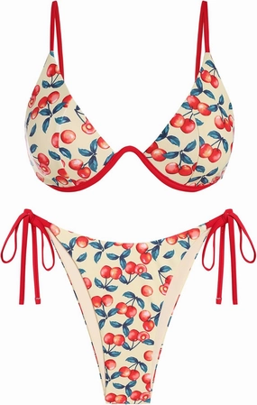 ZAFUL Women's Bikini Sets Ribbed Two Piece Swimsuits Underwire Adjustable Back Clasp Bathing Suit Side Tie Thong Swimwear