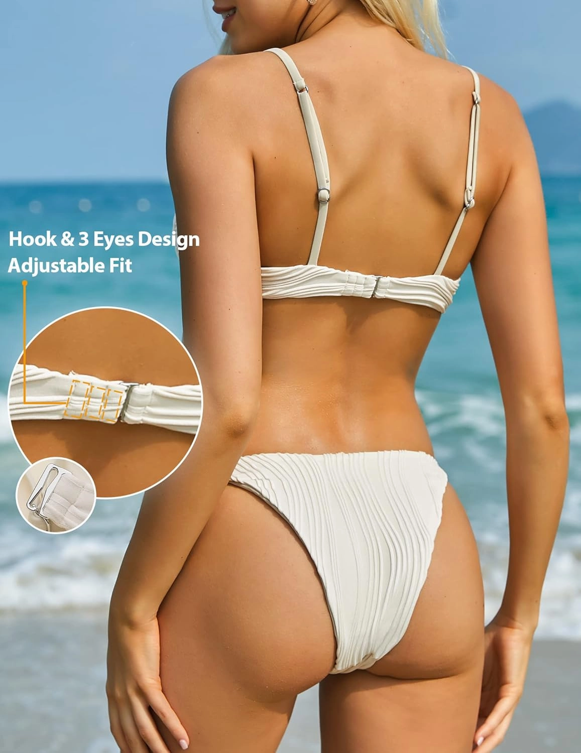 ZAFUL Women's Bikini Sets Ribbed Two Piece Swimsuits Underwire Adjustable Back Clasp Bathing Suit Side Tie Thong Swimwear