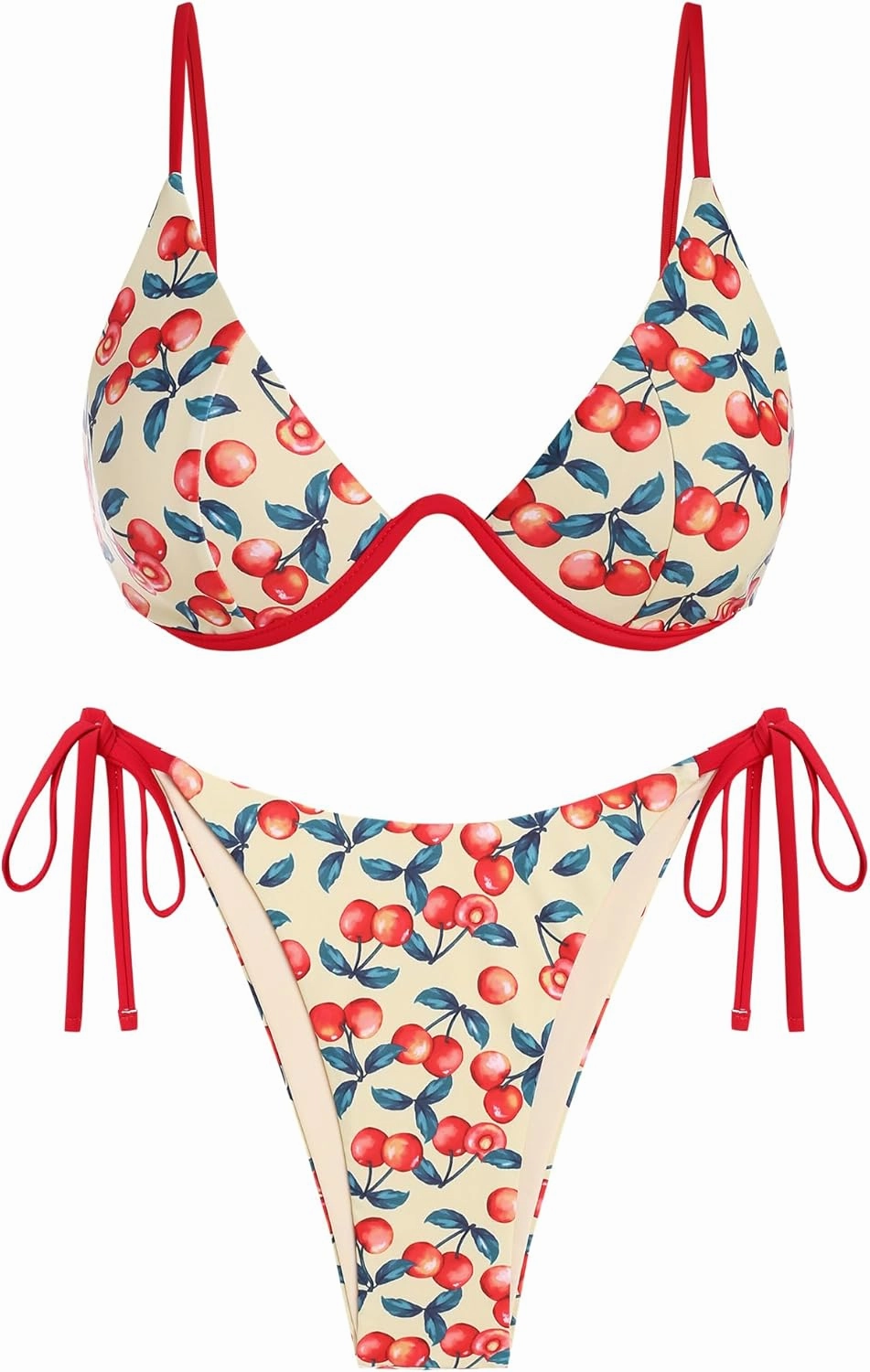 ZAFUL Women's Bikini Sets Ribbed Two Piece Swimsuits Underwire Adjustable Back Clasp Bathing Suit Side Tie Thong Swimwear