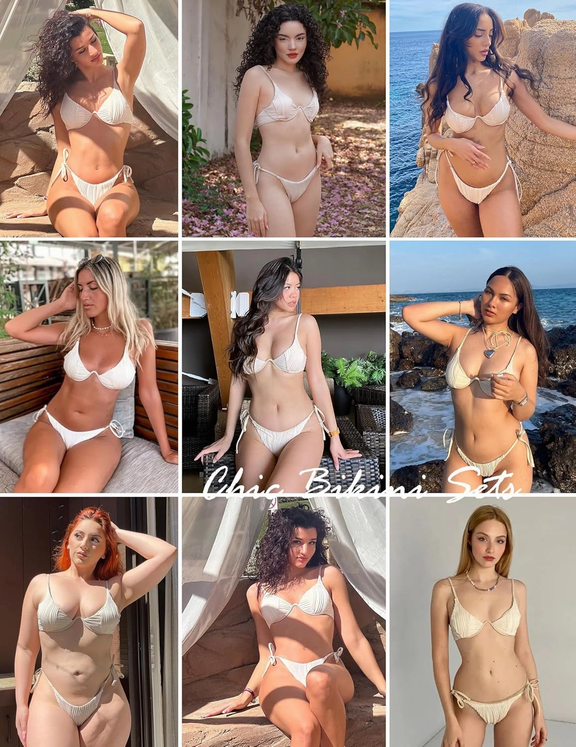 ZAFUL Women's Bikini Sets Ribbed Two Piece Swimsuits Underwire Adjustable Back Clasp Bathing Suit Side Tie Thong Swimwear