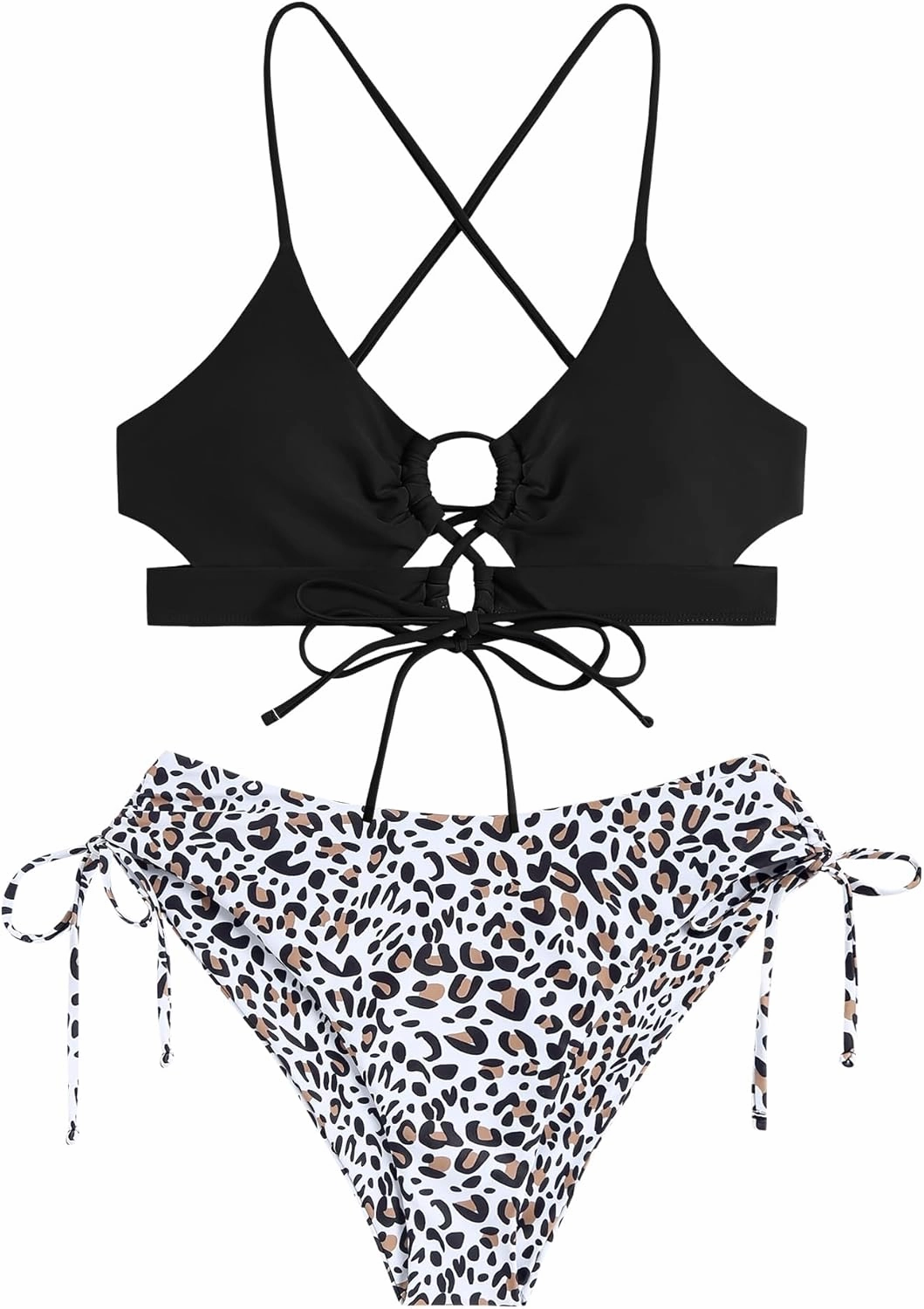 ZAFUL Women's Cheeky Bikini Set 2 Piece Sexy String High Cut Swimsuits Lace Up Tie Side Bathing Suits 2025