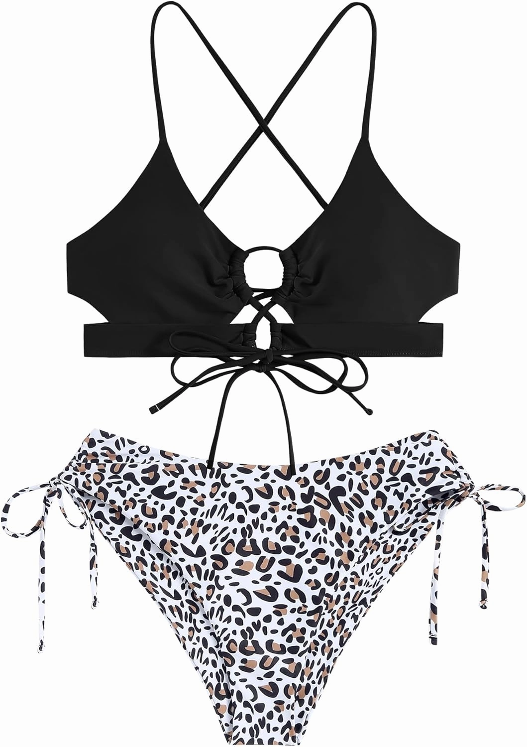 ZAFUL Women's Cheeky Bikini Set 2 Piece Sexy String High Cut Swimsuits Lace Up Tie Side Bathing Suits 2025