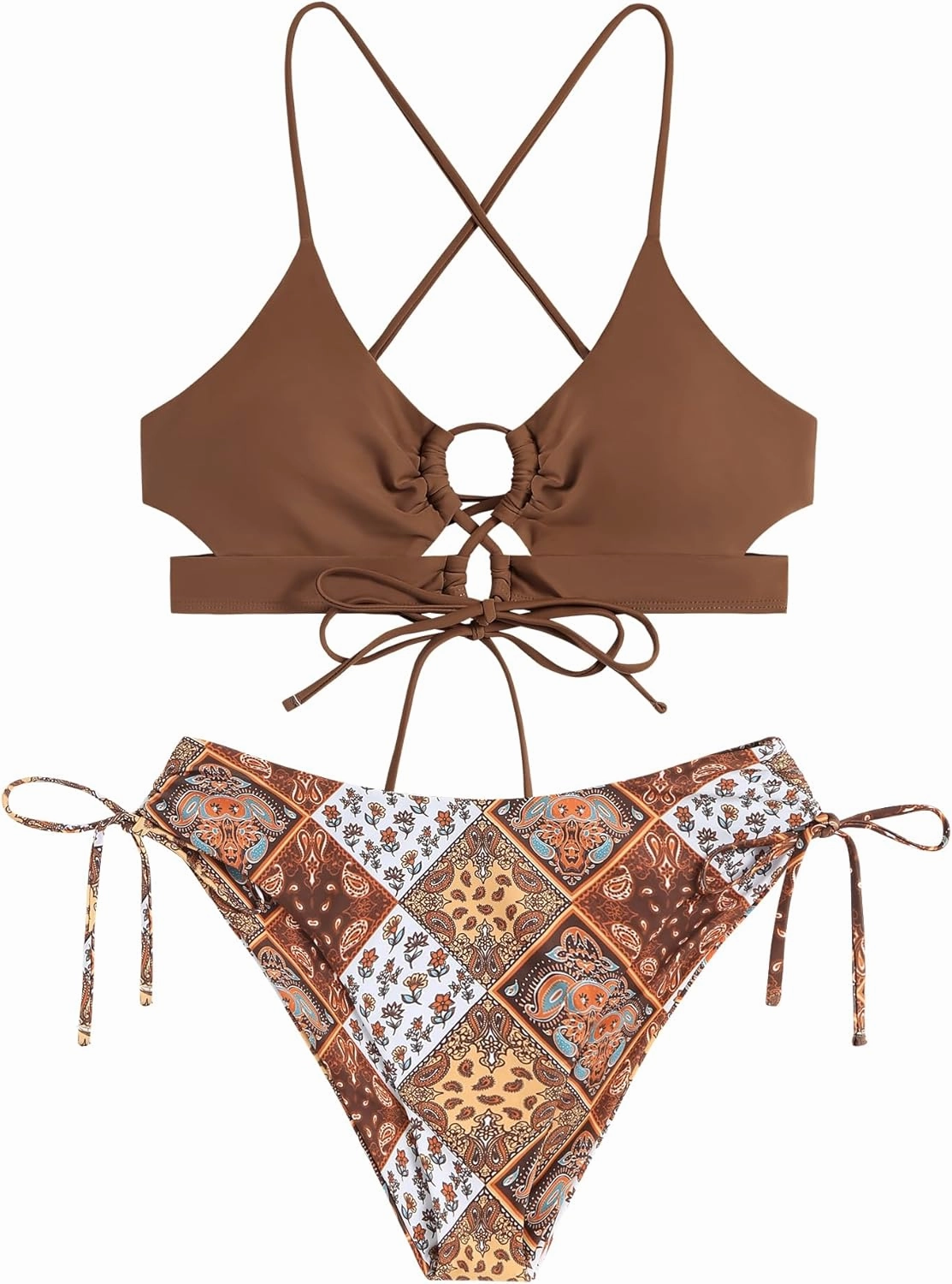 ZAFUL Women's Cheeky Bikini Set 2 Piece Sexy String High Cut Swimsuits Lace Up Tie Side Bathing Suits 2025