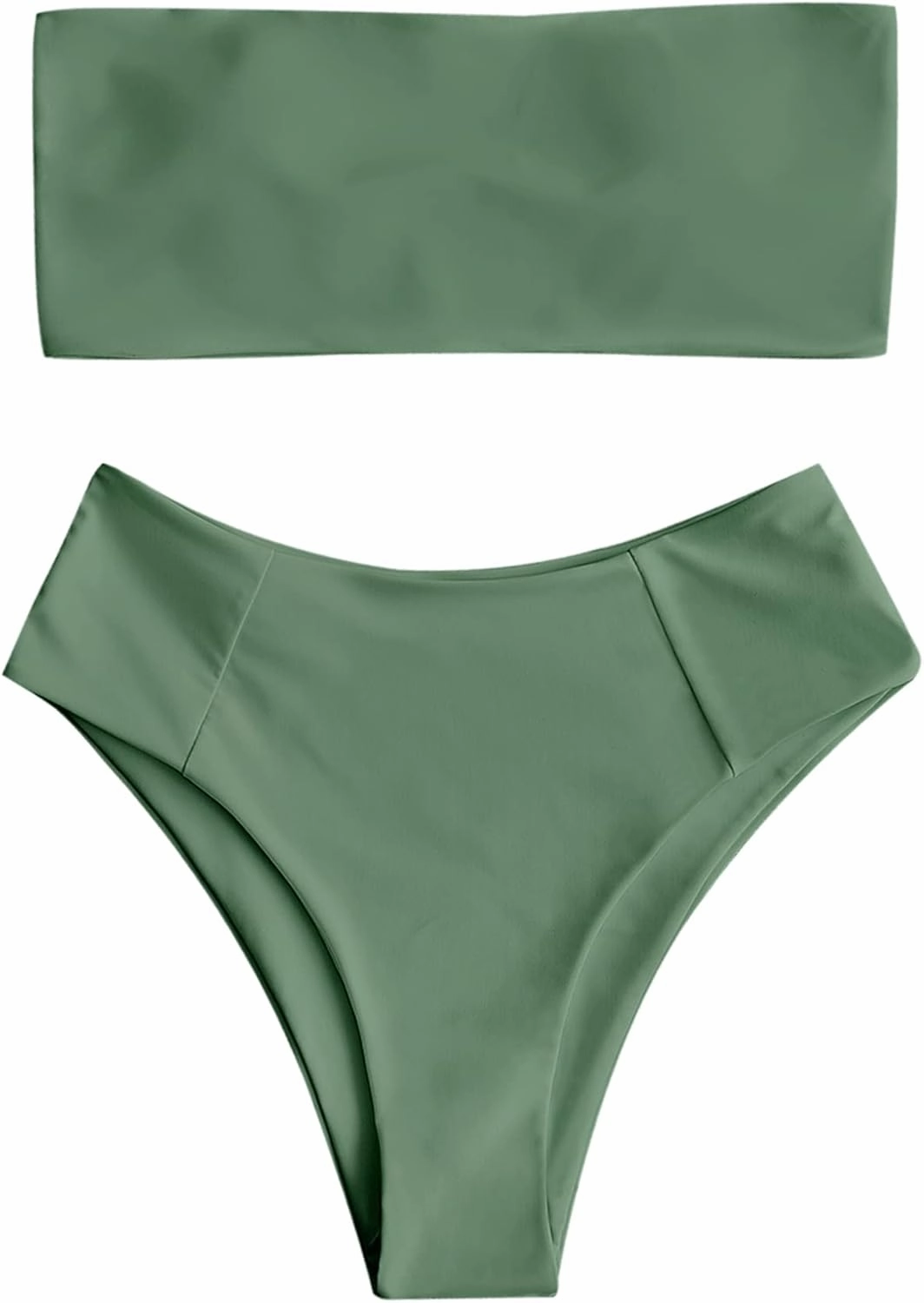 ZAFUL Women's High Cut Bandeau Bikini Set Strapless Solid Color 2 Pieces Bathing Suit Swimsuit