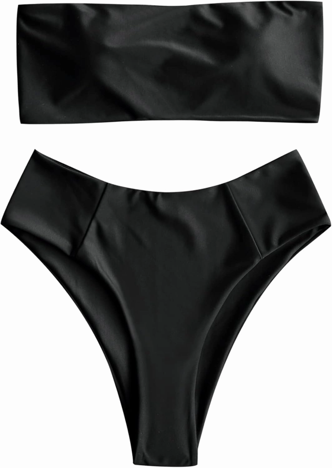 ZAFUL Women's High Cut Bandeau Bikini Set Strapless Solid Color 2 Pieces Bathing Suit Swimsuit