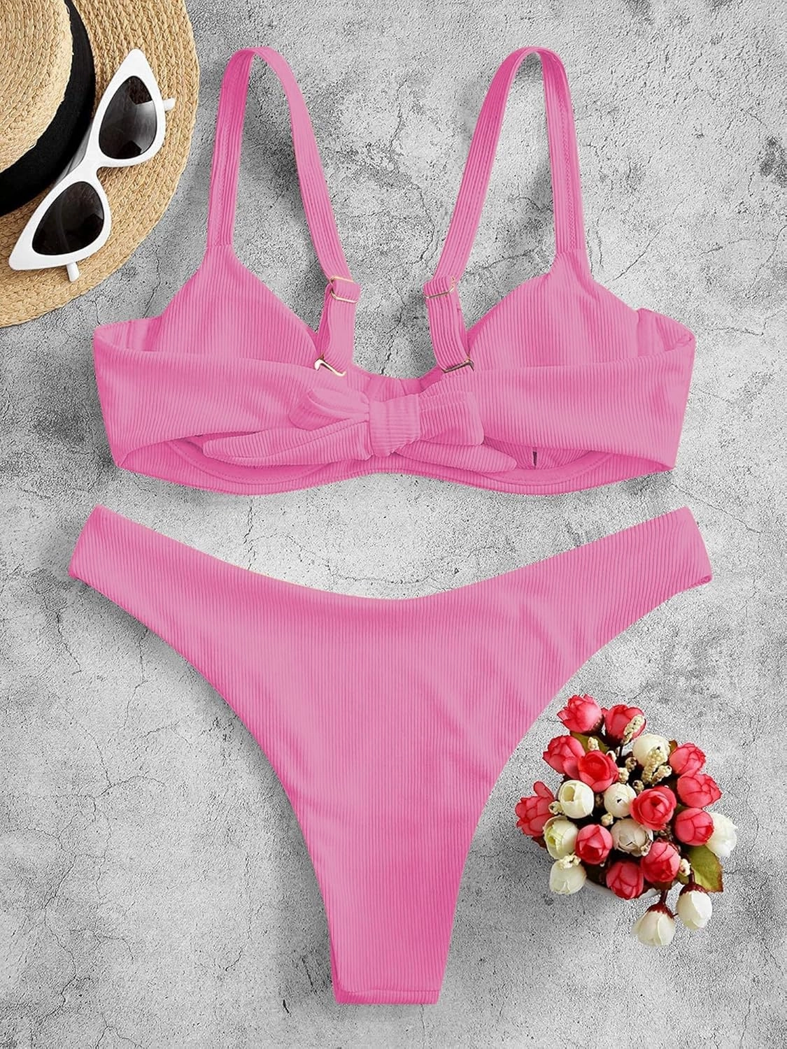 ZAFUL Women's Ribbed Underwire Bikini Set High Cut Colorblock V Notch Swimwear Printed High Leg Swimsuit