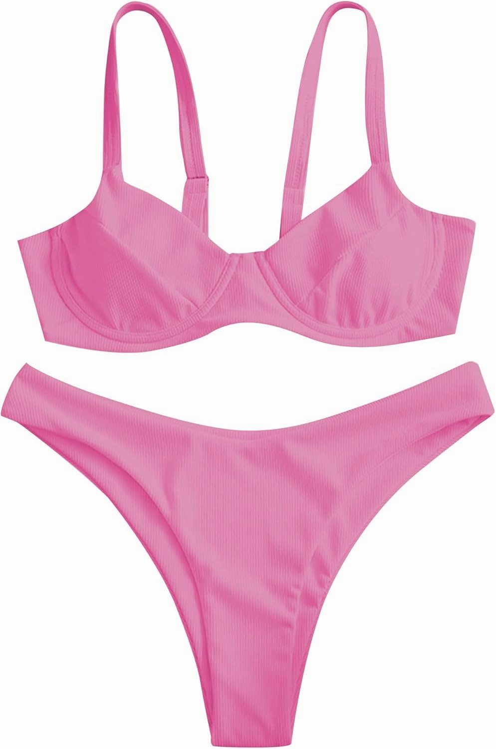 ZAFUL Women's Ribbed Underwire Bikini Set High Cut Colorblock V Notch Swimwear Printed High Leg Swimsuit
