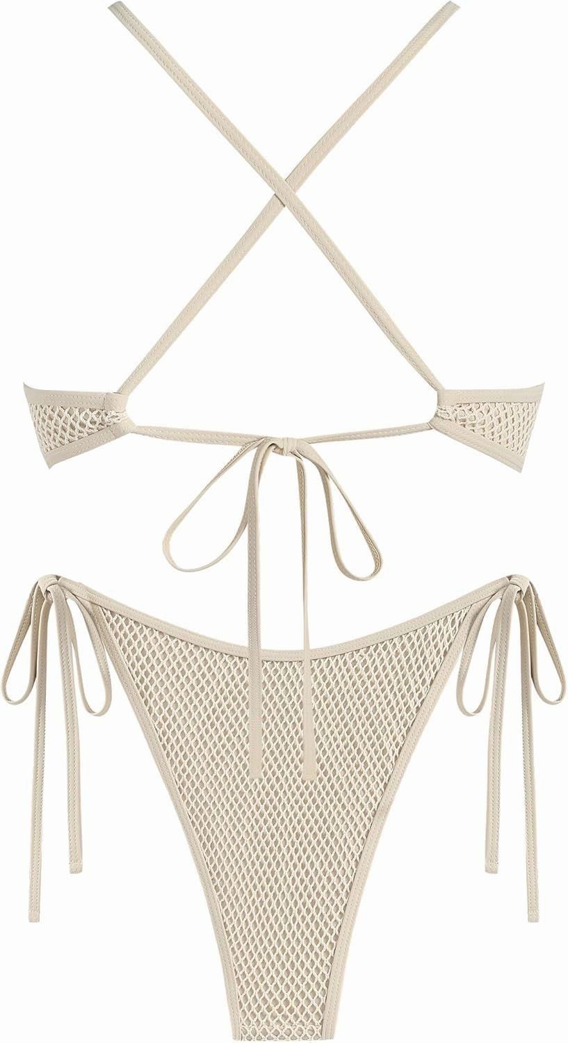 ZAFUL Women's Sexy Cutout Bikini Set High Cut Textured Metal Ring Cheeky Swimsuit Two Piece Bathing Suit