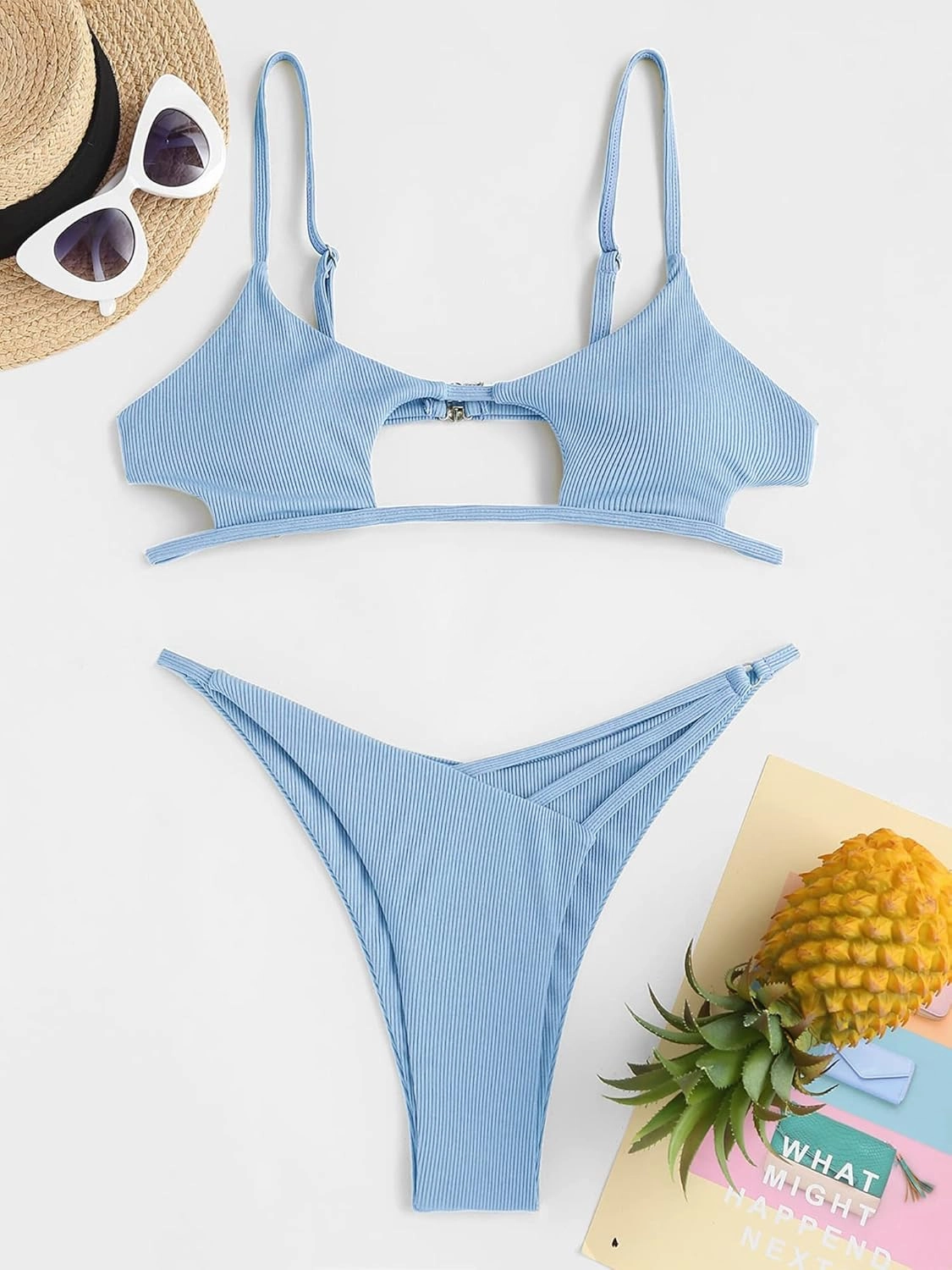 ZAFUL Women's Sexy Cutout Bikini Thong Bikini Set Tie Back Two Piece Swimsuit Bathing Suit