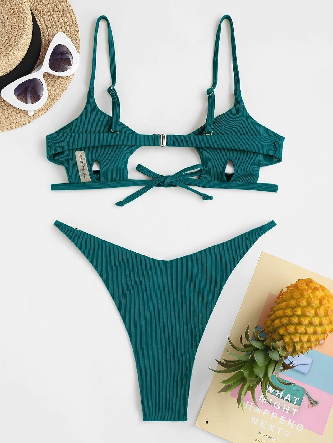 ZAFUL Women's Sexy Cutout Bikini Thong Bikini Set Tie Back Two Piece Swimsuit Bathing Suit