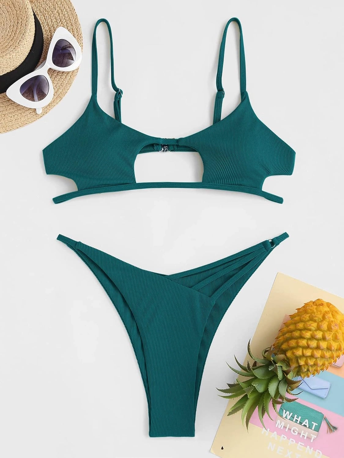ZAFUL Women's Sexy Cutout Bikini Thong Bikini Set Tie Back Two Piece Swimsuit Bathing Suit