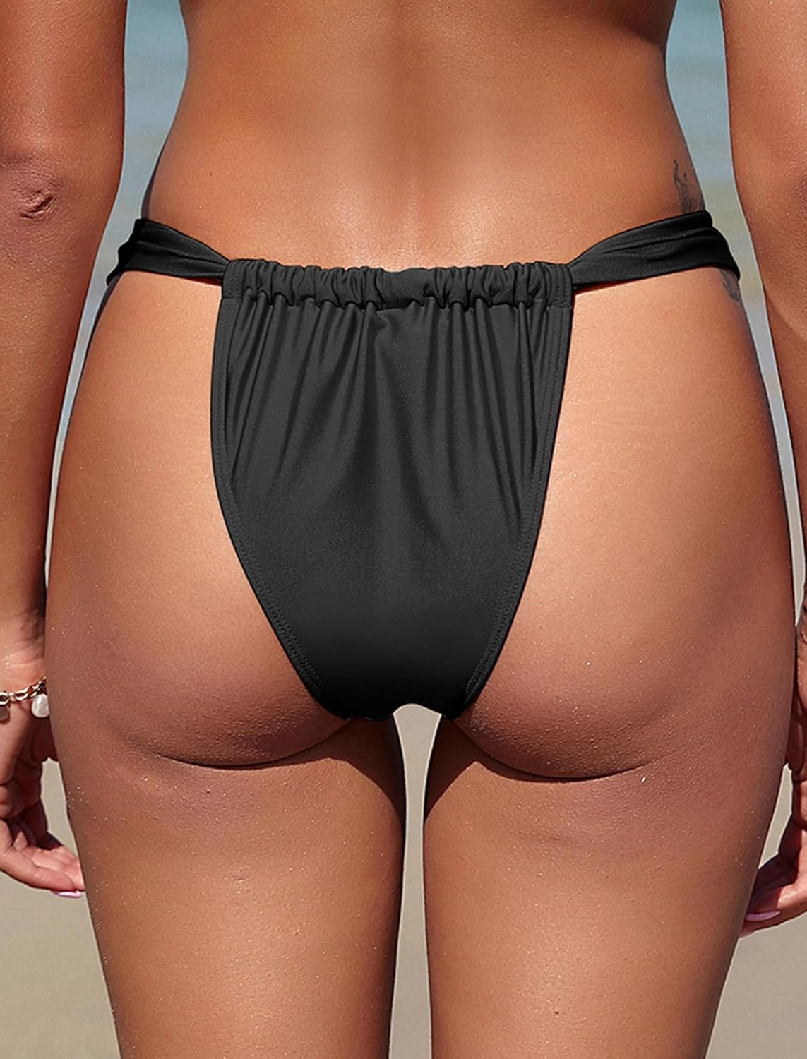 ZAFUL Women's Thong Bikini Bottom Low Waisted High Cut Cheeky Bathing Suit Bottoms with Adjustable Coverage