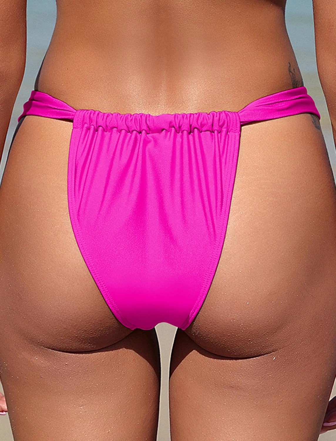 ZAFUL Women's Thong Bikini Bottom Low Waisted High Cut Cheeky Bathing Suit Bottoms with Adjustable Coverage