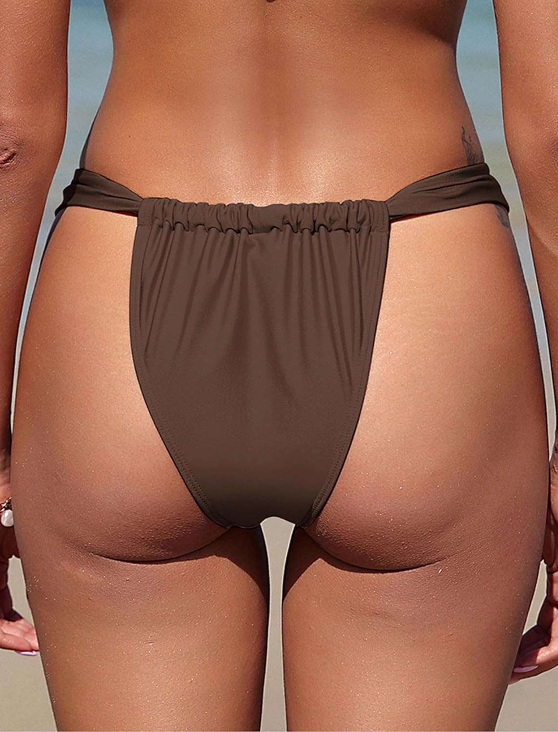 ZAFUL Women's Thong Bikini Bottom Low Waisted High Cut Cheeky Bathing Suit Bottoms with Adjustable Coverage