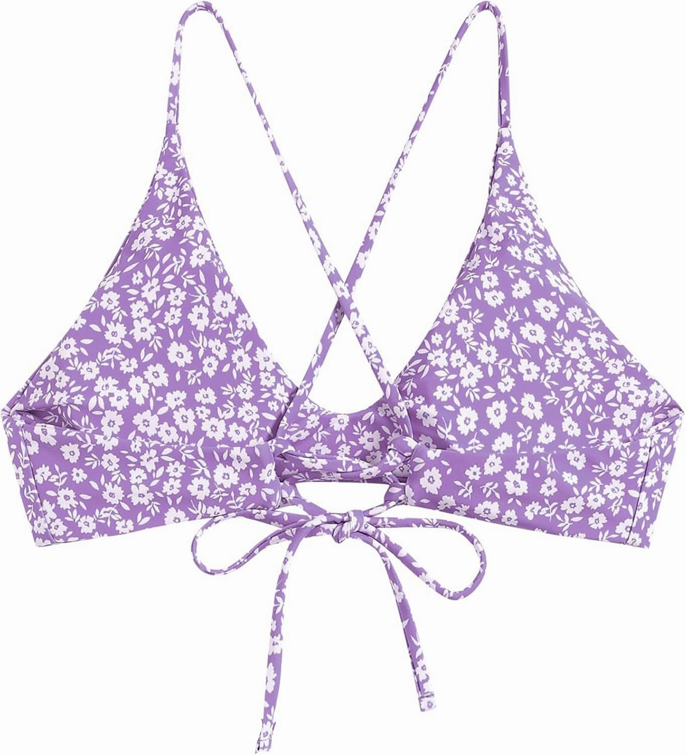 ZAFUL Women's Tie Back Bikini Top Solid Push Up Padded Bralette Swimsuit Bathing Suits Top