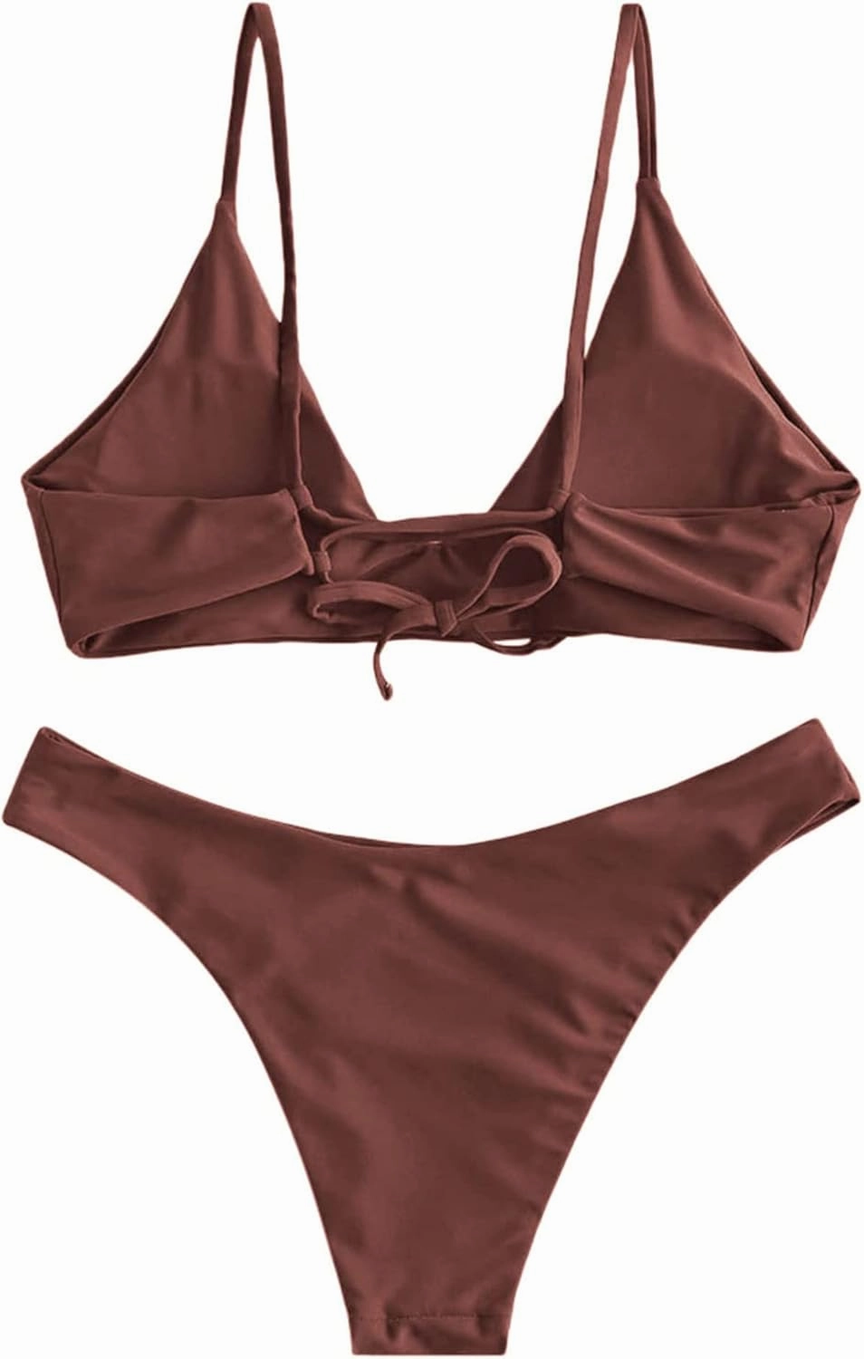 ZAFUL Women's Tie Back Padded High Cut Bralette Bikini Set Two Piece Swimsuit
