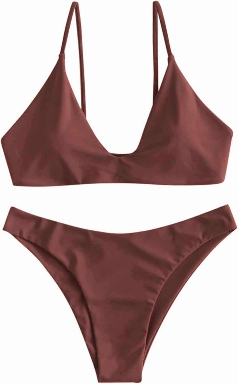ZAFUL Women's Tie Back Padded High Cut Bralette Bikini Set Two Piece Swimsuit