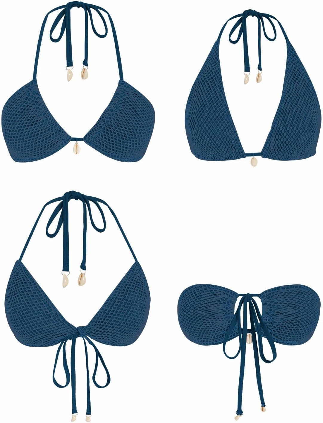ZAFUL Women's Triangle Bikini Top Multiway Fishnet Tie Back Bandeau Halter String Bikini Swimsuit Bathing Suit
