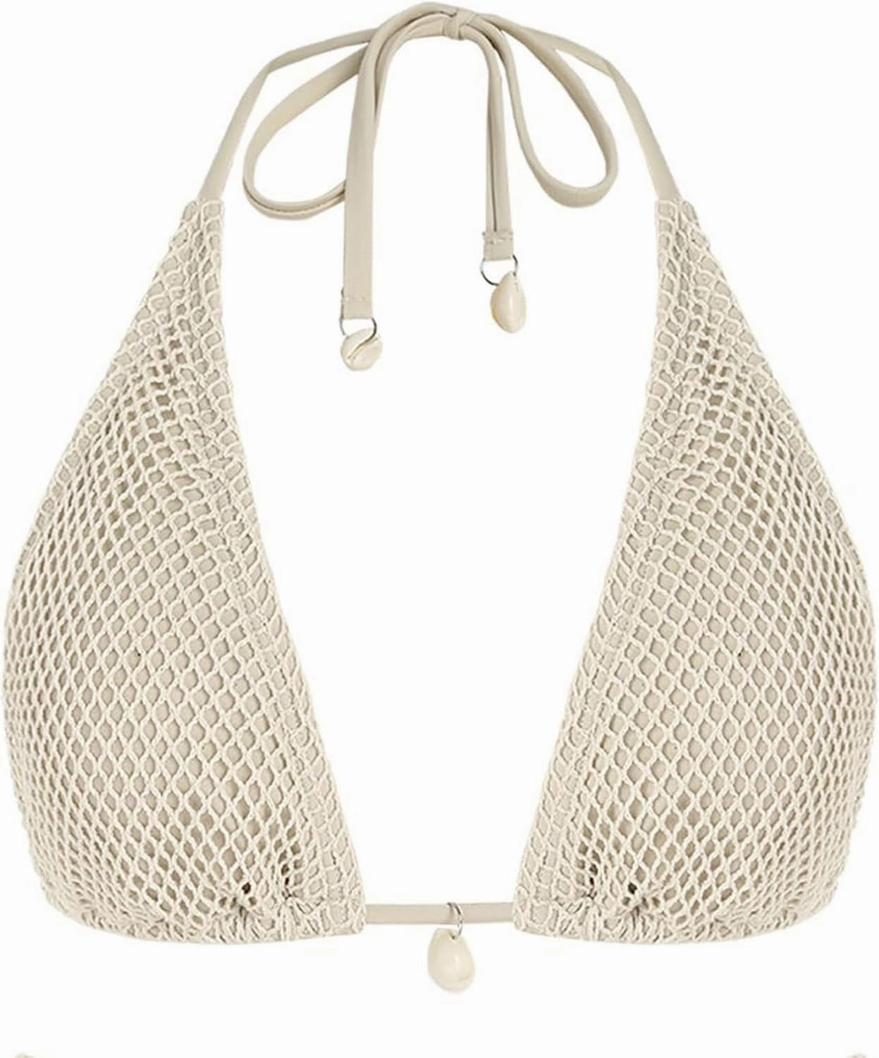 ZAFUL Women's Triangle Bikini Top Multiway Fishnet Tie Back Bandeau Halter String Bikini Swimsuit Bathing Suit