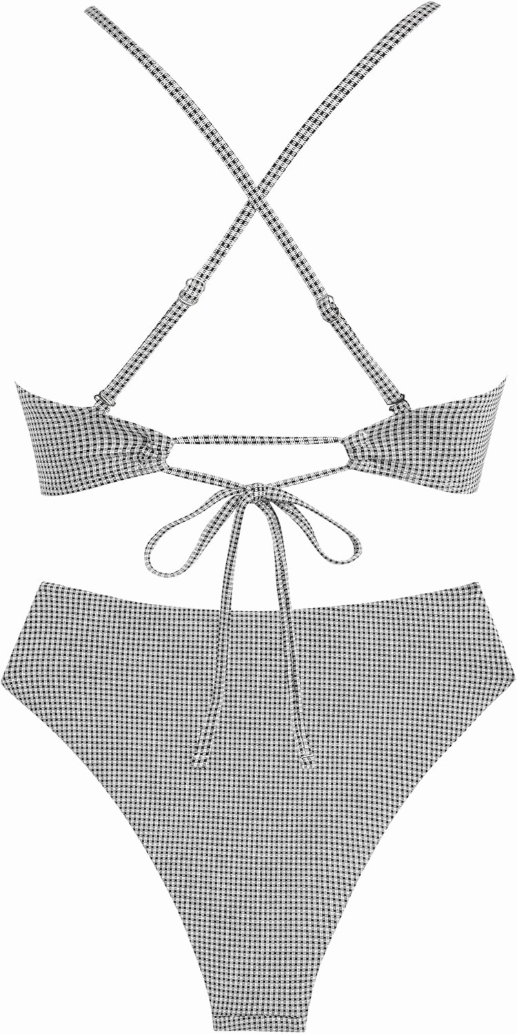 ZAFUL Women's V Neck Bikini Set High Waisted Swimsuits Lace Up Bow Decor Cheeky Two Piece Bathing Suit