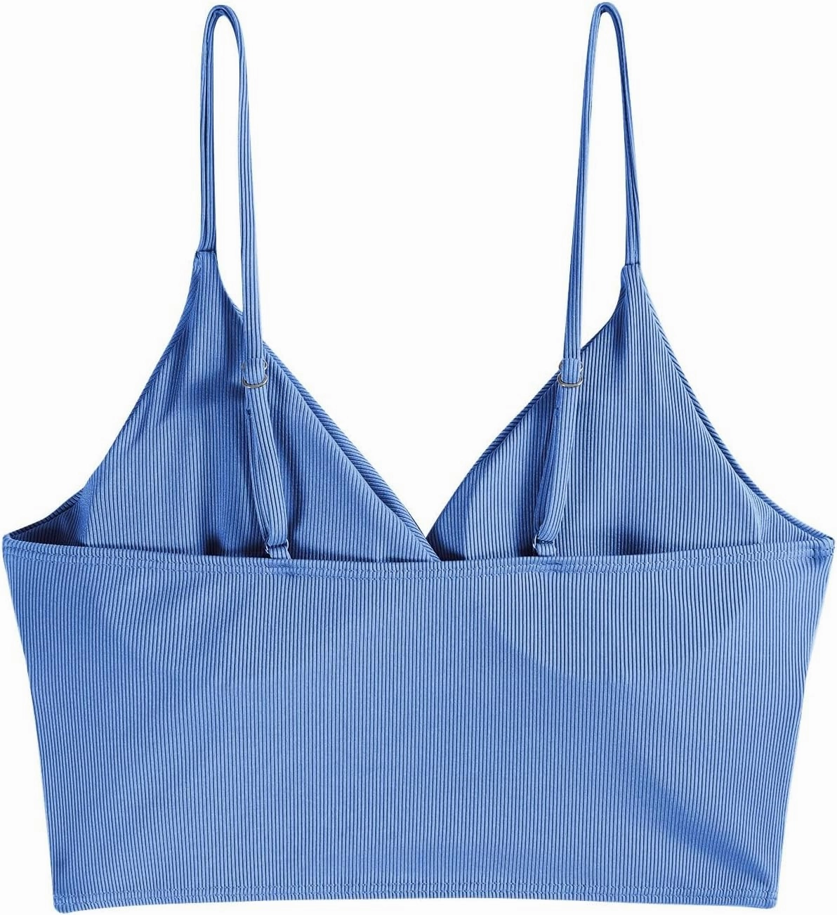 ZAFUL Women's V Neck Tankini Top Ribbed Adjustable Spaghetti Straps Bikini Top Bathing Suit Swim Tops