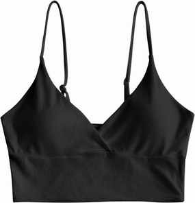ZAFUL Women's V Neck Tankini Top Ribbed Adjustable Spaghetti Straps Bikini Top Bathing Suit Swim Tops