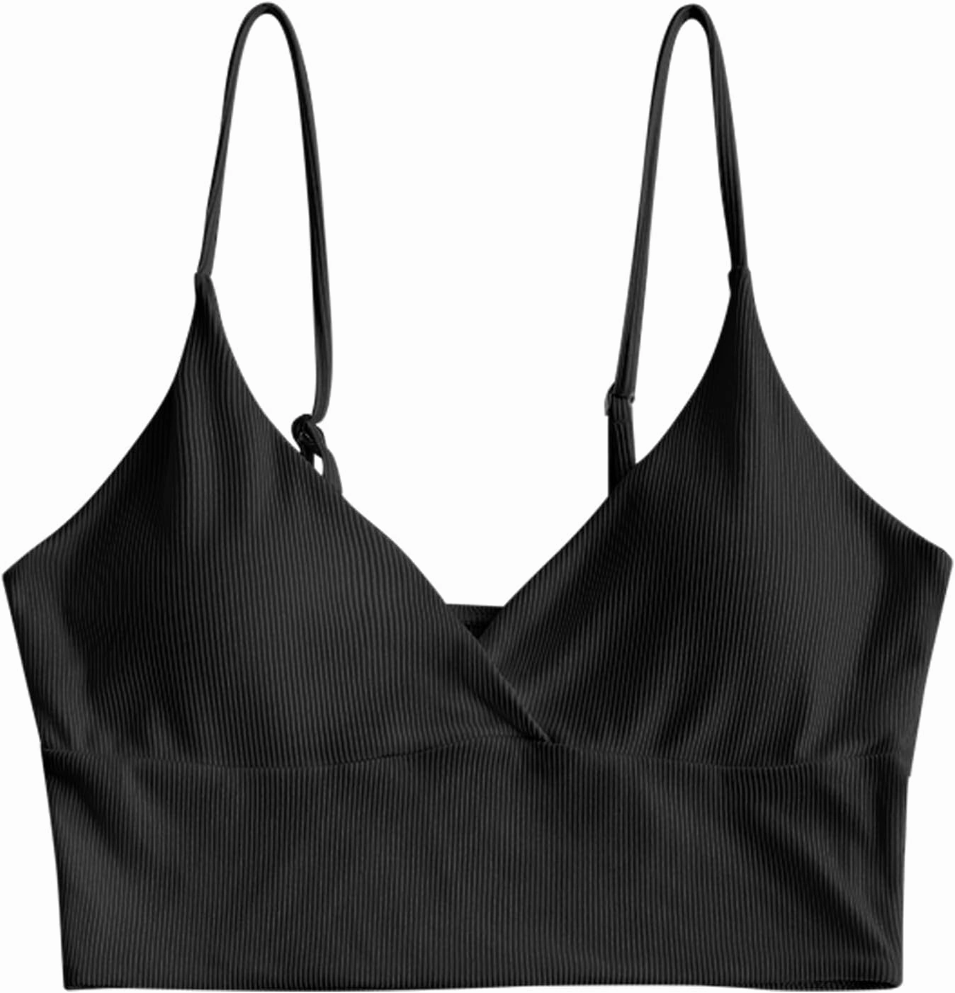 ZAFUL Women's V Neck Tankini Top Ribbed Adjustable Spaghetti Straps Bikini Top Bathing Suit Swim Tops