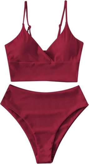 ZAFUL Women Tankini Set, Ribbed High Cut Surplice Swimsuit Bathing Suit with Spaghetti Straps