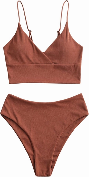 ZAFUL Women Tankini Set, Ribbed High Cut Surplice Swimsuit Bathing Suit with Spaghetti Straps
