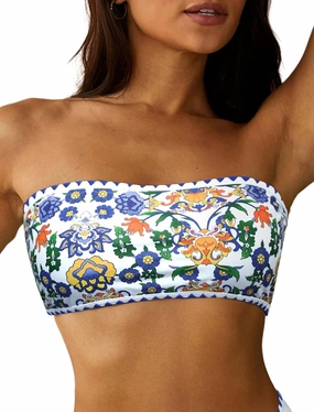 ZAFUL Women Textured Bandeau Bikini Top Lace up Strapless Swimsuit Solid Color High Cut Bathing Suits Top Only