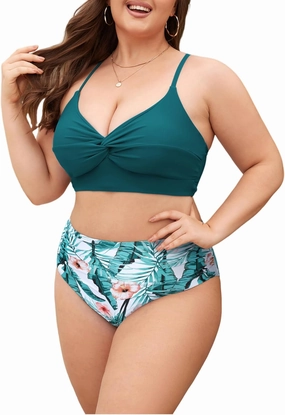 ZAFUL Womens Plus Size Bikini Twist High Waisted Bikini Sets Push Up Bikini Swimsuits Tummy Control 2 Piece Bathing Suit