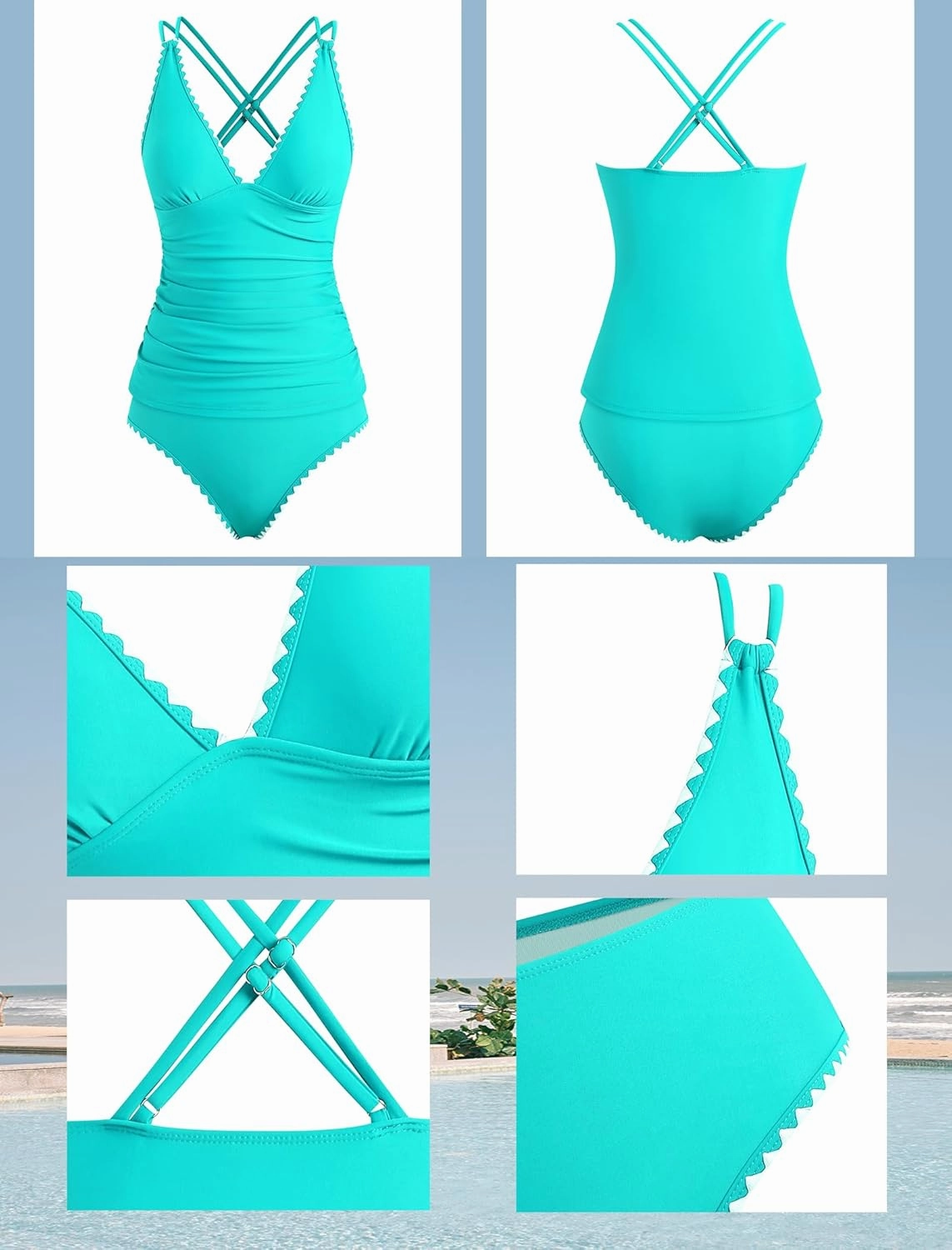 ZAFUL Womens Tankini Swimsuits V Neck Push Up Swim Top Color Block Tummy Control High Waisted Bathing Suits Swim Bottom
