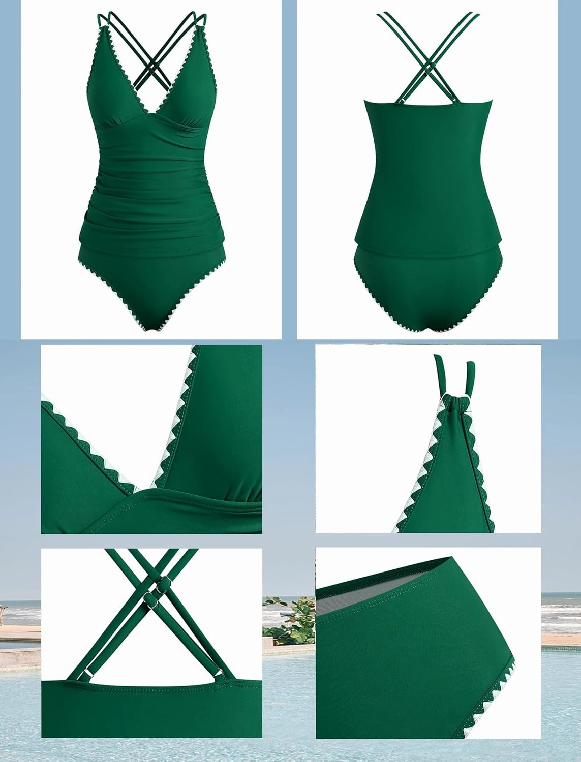 ZAFUL Womens Tankini Swimsuits V Neck Push Up Swim Top Color Block Tummy Control High Waisted Bathing Suits Swim Bottom