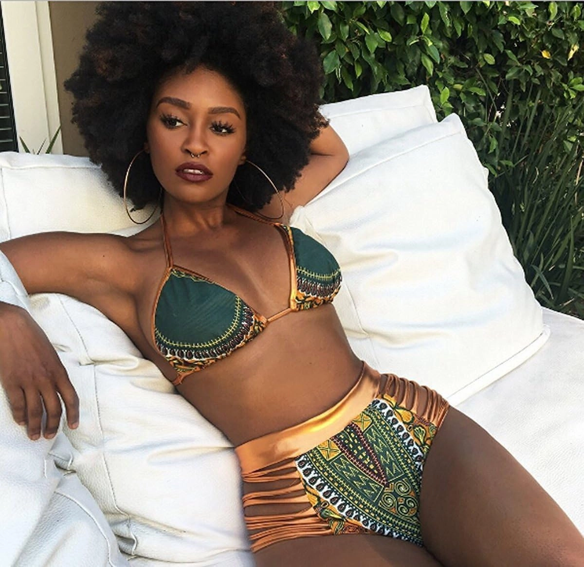 Zando Women Tribal Print Bikini African Metallic Swimsuit Two Piece Beachwear Cutout Halter Neck Bathing Suit Swimwear